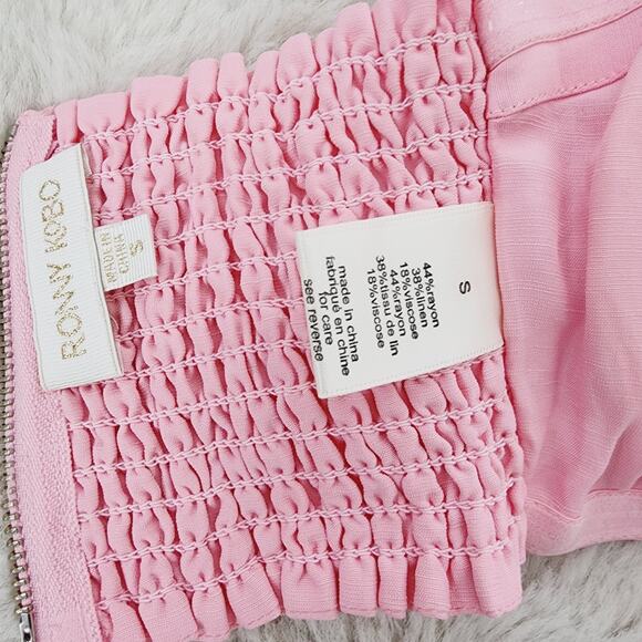 Ronny Kobo Mayah Crop Top Petal Pink Linen Bandeau Knot Smocked Resort S Revolve - Picture 8 of 12